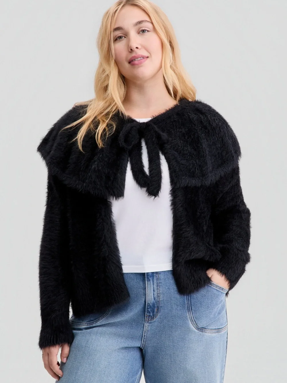 Black Cape Inspired Cardigan • Soft Eyelash Knit NWT